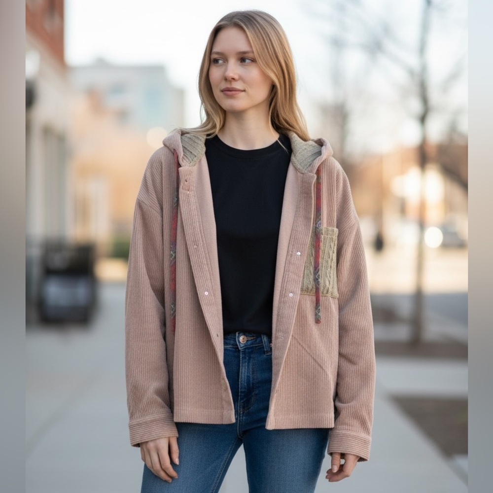 Hem & Thread Women's Beige Corduroy Utility Jacket NWT